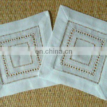 hemstitched pure linen cocktail napkins in white color in high quality for wholesale