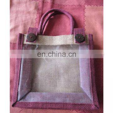 Beautiful Mini Jute Gift Bag With Clear Pvc Window