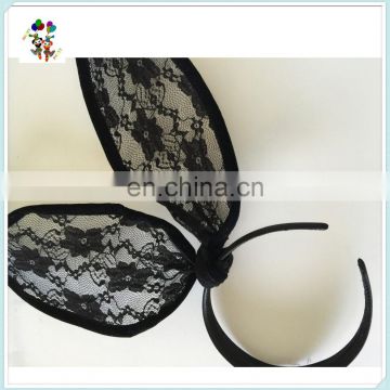 Women Girls Easter Party Bunny Rabbit Ears Black Lace Headbands HPC-0779