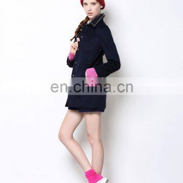 2014Latest fancy european style casual cool midi pattern rivet design winter coat