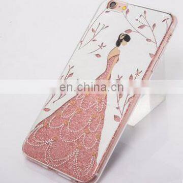 Wedding Dress Girl Design Shining Bling Crystal TPU+PC Phone Case IMD Mobile Accessories For IPhone 7 7 Plus photo-3