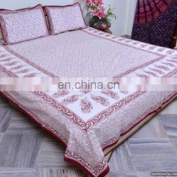 Bed Sheet With Pillow Covers Handmade Paisley Hand Block Printed Queen Bed Cover Cotton Bedding photo-2