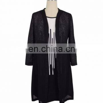 Stripe Jacquard Mesh See-Throught Old Women Long Cardigan Guangzhou Factory photo-4