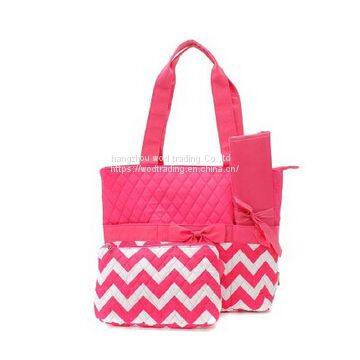 Pink chevron diaper bag with tote handle from China factory