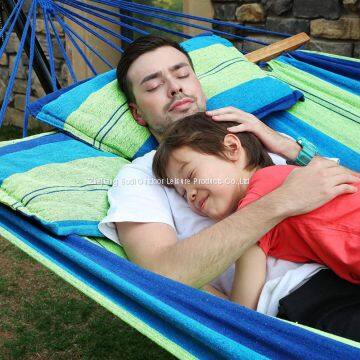 High Quality Outdoor Canvas Hammock Swing Bed With Wooden Stick and Pillow photo-2