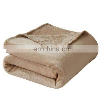 100%Polyester Solid Camel Color Plain Dyed Plush Fleece Throw Blanket in Bulk photo-2