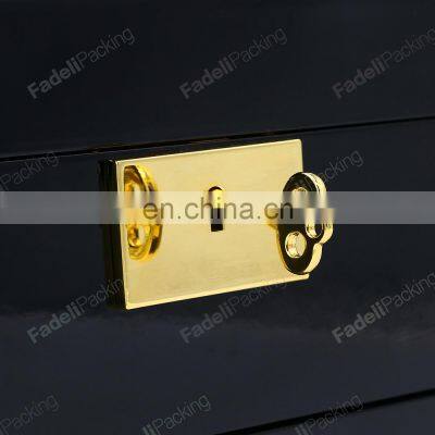 Black Lacquer Custom Double Layer Watch Storage Box Wooden Watch Organizer Box With Lock photo-4