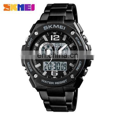 SKMEI 1333 Men's Fashion Stainless Steel Band Quartz+Digital Dual Display Noctilucent Analog Digital Wrist Watch