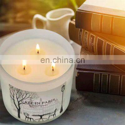 Wholesale private label large glass jar 3 wick 100% soy wax scented candle essential oil long burning scented candle