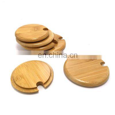 Wholesale Eco-friendly Ceramic Mug Bamboo Wooden Lid Carbonized Bamboo Lid with Spoon Hole