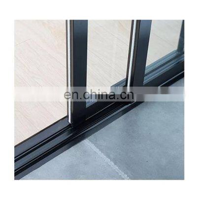 Factory entrance glass door with good drainage soundproof black aluminum 3 panel sliding door with screen