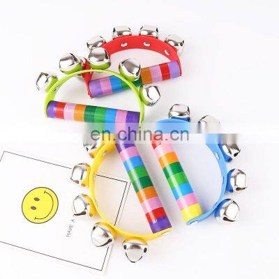 Baby Wooden Toys Stick 0-24 Months Kids Children Bells Rainbow Hand Shake Bell Rattles Baby Educational Toy Musical Instrument