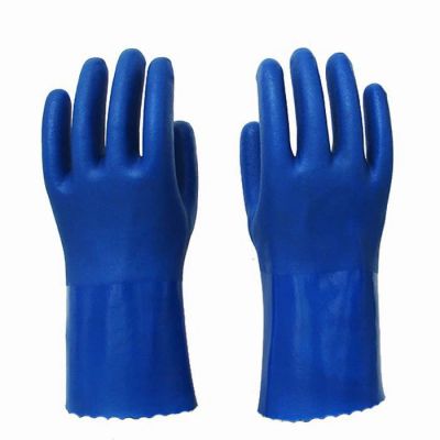 Chemical Resistant Long Cuff Anti Slip Sandy blue hawk pvc coated gauntlet