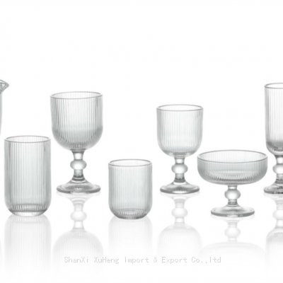 Factory Wholesale Transparent Clear Vintage Glass Goblet Retro Glassware Wine Goblet  Glass Goblet for Beverage Wine