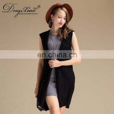 100% Cashmere Women's Sleeveless Hooded Cardigan Sweater Knitted Long Anti-Wrinkle Autumn High Street OEM Service Available photo-5