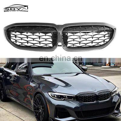 G20 Pre-Lci Carbon Fiber Front Kidney Diamnod Style Grille Front Grill For BMW 3 Series G20 G21 320i 330i M340i M340d photo-2