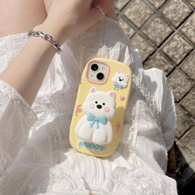 Cartoon Cute Puppy Retractable Bracket Silicone Shockproof Protective Phone Cover Case For IPhone 11 12 13 14 15 Pro Max photo-3