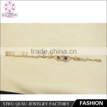 2015 Yiwu new products gold bracelet with purple zircons.