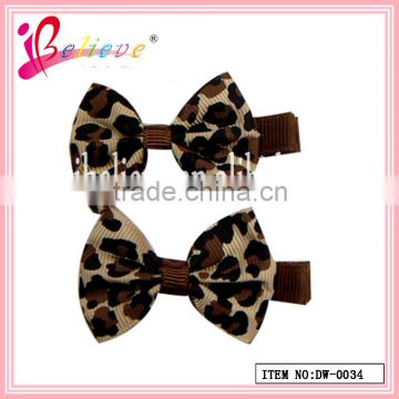 Newest design fashion hair accessories baby girls animal leopard ribbon bow hairgrips (DW--0034)