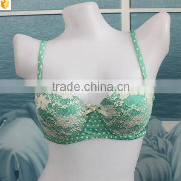 Deep green dying and small white dot full cup ladies bra