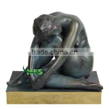 Aged finish bronze nude lady statue