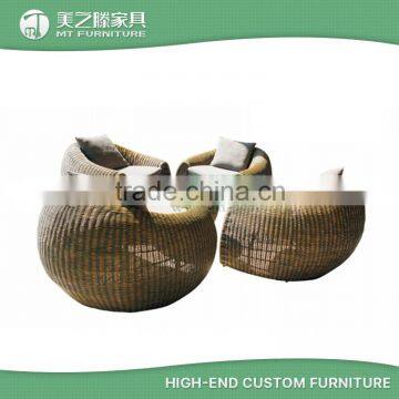 Cheap special design round pumpkin egg shape outdoor rattan sofa with 4 wicker chairs