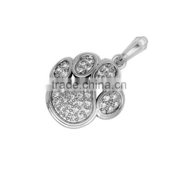 Vnistar wholesale cheap dog paw pet silver charm with clear stone for bracelet and necklace TC-002