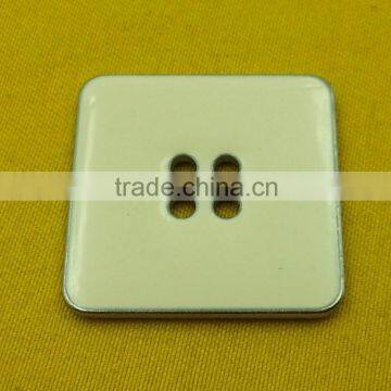 28mm Square Shape 4 Holes Metal Button With Cream Enamelled for Dress -- MS3361 photo-2