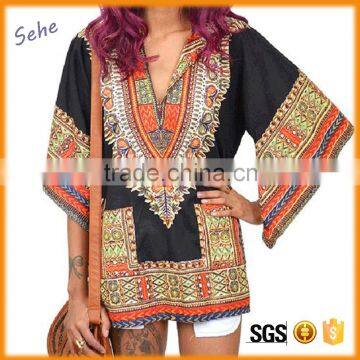 guangzhou factory in stock cotton african printing dashiki top and blouse for women