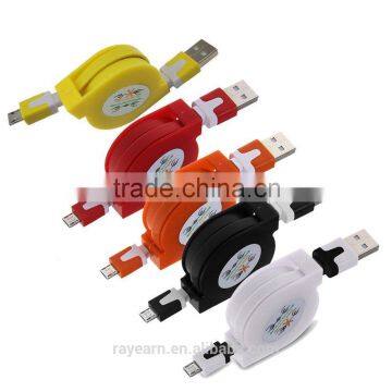 REYON 5 Multicolor Retractable Micro USB Flat Charger Sync Data Cable Cord for Android Phones