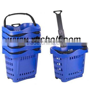 Plastic roller shopping basket use in supermarket