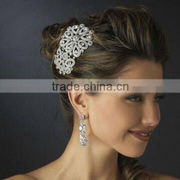 Rhodium Silver Vintage Floral Crystal Covered Headpiece Wedding Hair Accessories