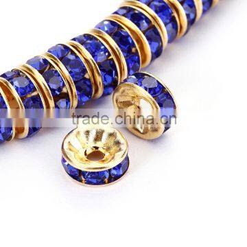 Gold Plated Sapphire Color #206 Rhinestone Jewelry Rondelle Spacer Beads Variation Color and Size 4mm/6mm/8mm/10mm