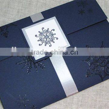 Navy Blue and Silver Snowflake Handcrafted Pocket fold Wedding Invitation For Wedding                        
                                                Quality Choice