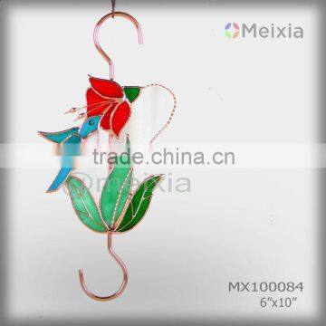 MX100084 decorative metal hanging hook with stained glass hummingbird craft decoration