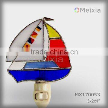 MX170053 wholesale tiffany style boat decorative plug in stained glass night light shade