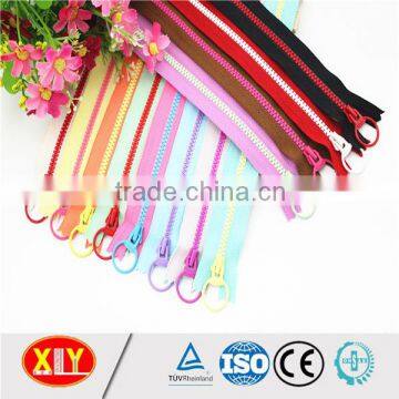 high quality double ykk color ring puller plastic zipper , cloth zipper