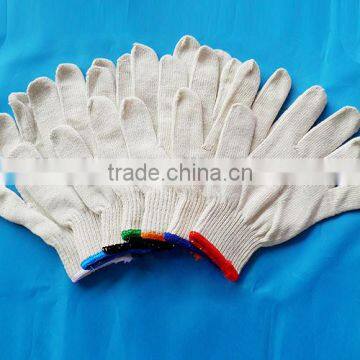 Cheap White Cotton Knitted glove with colored cuff cotton work gloves