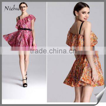 2015 Chiffon Fabric One Shoulder Latest Summer Dresses Fashion