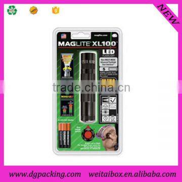 Clear Blister clamshell packaging with hanger box for flashlight