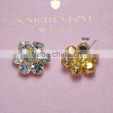 (M0357) 22mm rhinestone button with loop, all crystgals,gold plating