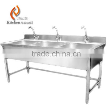 Stainless steel Square triple bowls commercial industrial kitchen cabinet with sink for hotel restaurant with faucets