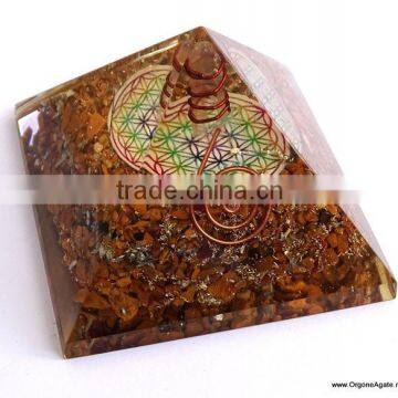 Big Orgonite Yellow Aventurine Pyramid With Flower Of Life Symbol And Crystal Point photo-2