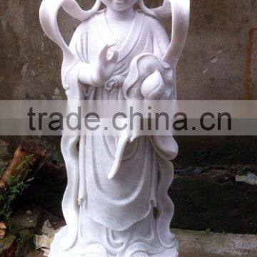 Guanyin Female Baby Buddha Statue White Marble Stone Hand Carving Sculpture For Pagoda, Cave, Temple