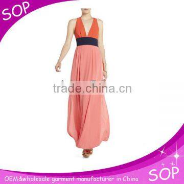 Latest V-neck sleeveless sexy ladies party maxi dress design