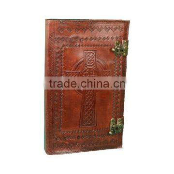 Celtic Embossed Leather Cover With Beautifully Two C Lock Chestnut Brown