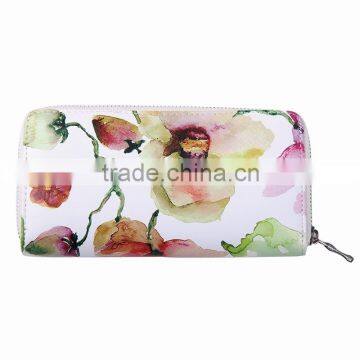 2015 FASHION LADIES FLORAL PU METAL ZIP ZIPAROUND PURSE