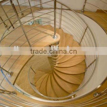 stainlee steel support spiral stairs with wooden steps