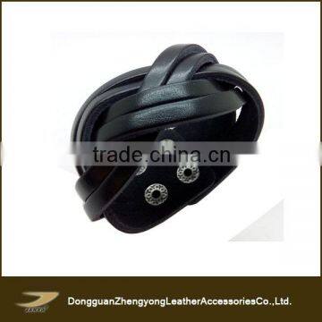 Janyo Leather Factory Wholesale Top Quality Wide Black Leather Braided Bracelet