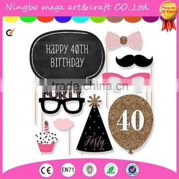 Chic Happy Birthday - Pink, Black and Gold - Birthday Photo Booth Props Kit - 20 Count